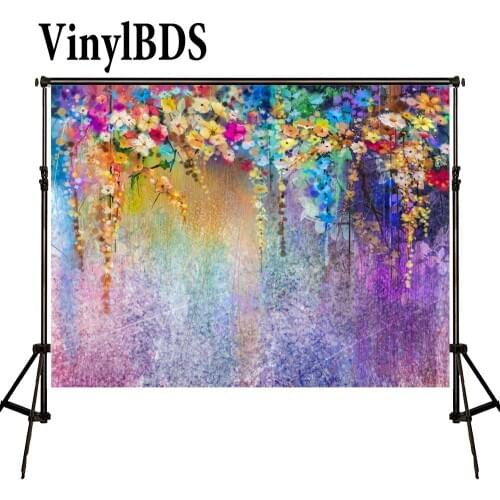 VinylBDS Newborn Baby Backdrops Colorful Flower Wall Backdrops Oil Painting Style Backdrops Custom Large Size Seamless Photo