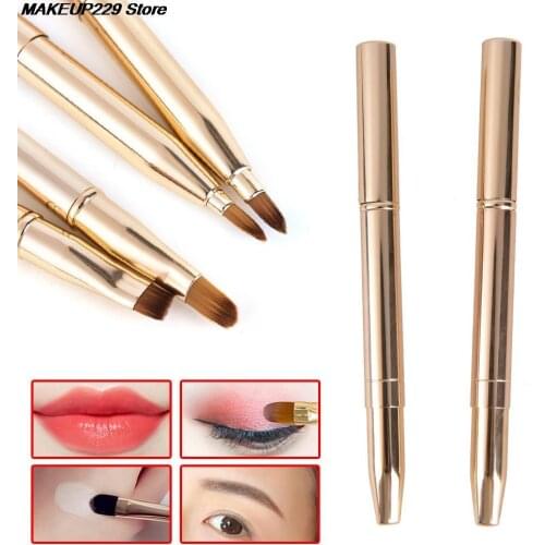 Retractable Double-Ended Makeup Brush Lip Brush Eye Liner Eyeshadow Foundation Brush Gold Make Up Cosmetics Tool