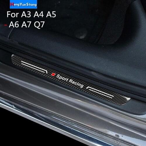 Car Door Sill Scuff Plate Guards Carbon Fiber Door Sills Protector Stickers For Audi A3 A4 A5 A6 A7 Q7 Auto Styling Accessories