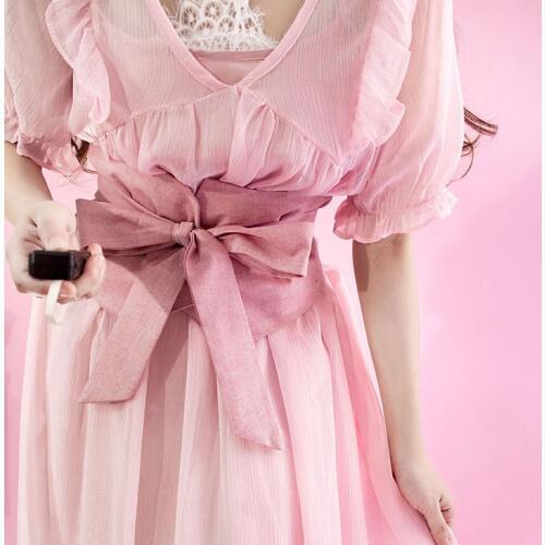 DKBLINGS Plaid striped fashion lady ultra-wide belt band skirt decorated bow knot shirt decorated wide band waist seal