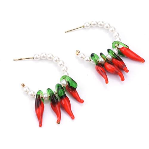 2021 White Pearls Hoop Earring ZA Red Chili Pepper Choker Sets For Women Collar Necklace Bohemian Unique Jewelry Accessories