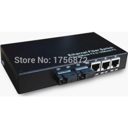 1 Piece10/100Mbps Fiber Optic Ethernet Media Converter 100M Single Mode Single Fiber with 3 RJ45 UTP and 2 SC Port