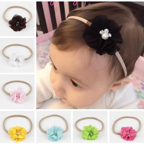 1PCS Girls Chiffon Flower Khaki Nylon Headband Baby Children Photo Props Newborn Toddler Infant Headwear Hair Accessories Gifts