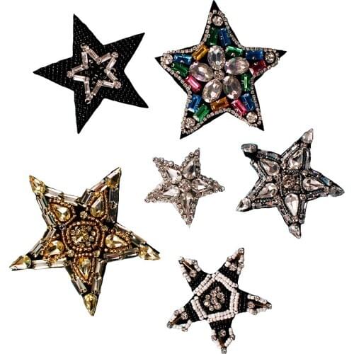 10pieces Star Beads Handmade Crystal Rhinestones Sew on Appliques Motif Patches Decorated Sewing Accessories TH566
