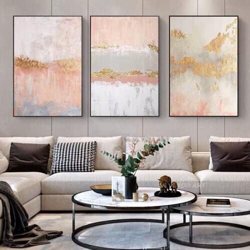 100% Hand Painted Modern Abstract Gold Pink Abstract Canvas Art Paintings For Living Room Bedroom Wall Home Decor Christmas Gift