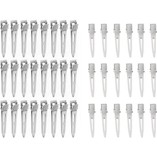 24Pcs 4.5/5.5cm Single Prong Curl Duck Bill Hair Clips Silver Sectioning Hairpins Metal Modelling Positioning Alligator Clamp St