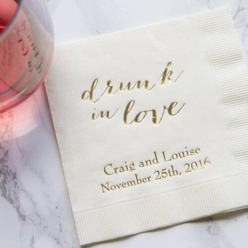 50pcs Drunk in Love Personalized Wedding Napkins, Rehearsal Dinner, Engagement Party, Design Bar Napkins, Custom Wedding Napkins