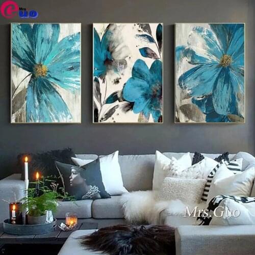 5D Diy Diamond Painting Vintage Blue Paint Flowers Full Square Round Diamond Embroidery Mosaic Botanical Home Decoration