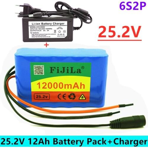 6s2p 24V 12Ah 18650 Battery Lithium Battery 25.2v 12000mAh Electric Bicycle Moped /Electric/Li ion Battery Pack with + charger