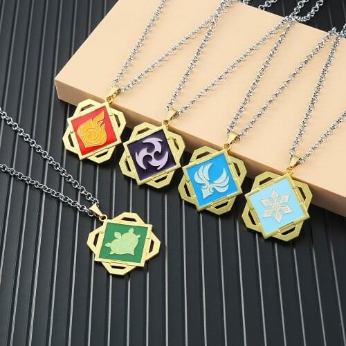 Anime Game Genshin Impact Necklace Metal Eye of God 7 Element Pendant Link Chain Choker Necklaces Charm Gifts Jewelry collares