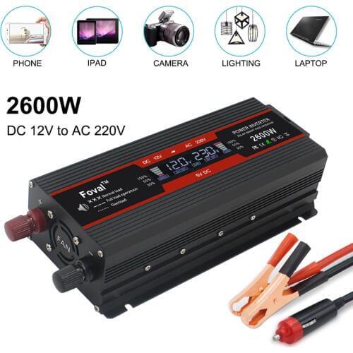 LCD Screen 1500W/2000W/2600W DC 12V to AC 220V 230V 240V Auto Inverter Power Inverter converter dual usb EU Outlet
