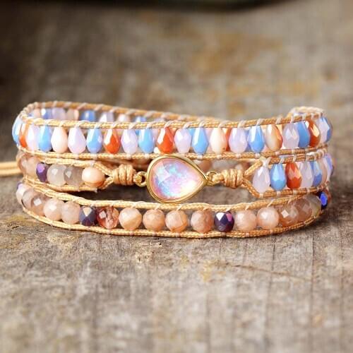 Charm Bracelets Femme Sunstone Crystal Japanese Opal 3 Layers Vegan Wrap Bracelets Multilayers Bestfriend Bracelet