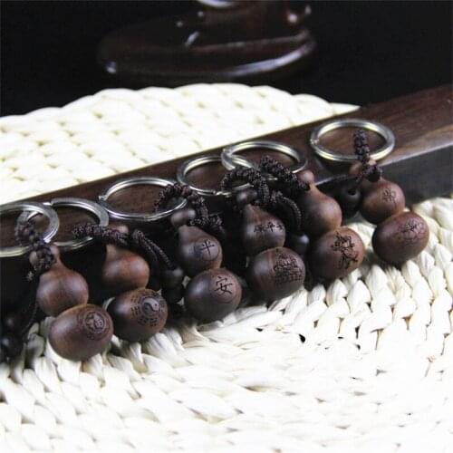 10pcs Mahogany Three-dimensional Engraving Key Chain Lifelike Buddha Pendant Key Ring ewelry making For diy Car Accessories