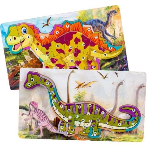 Wooden dinosaur number alphabet puzzle childrens puzzle 3d dinosaur animal cognitive puzzle toy gift for boys and girls new