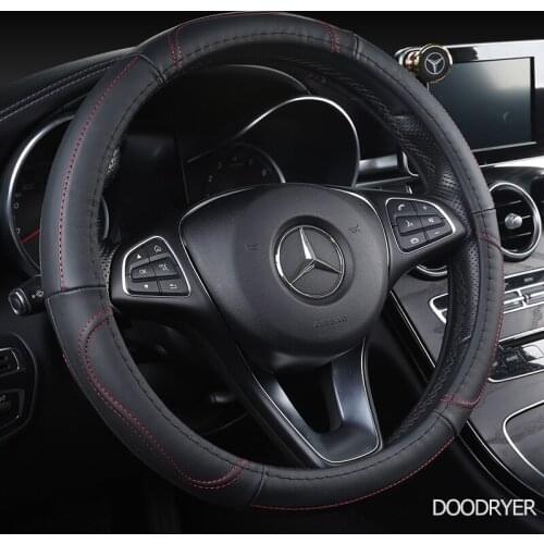 DOODRYER Carbon Fiber Leather Car Steering Wheel Cover Black Red Small Size Big Size D Shape 36cm 38cm 40cm