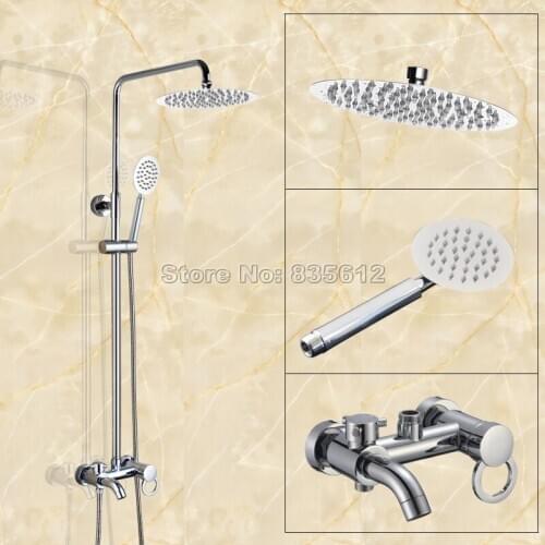 Chrome Wall Mounted BathtubShower Faucets 8" Round Rain Shower Head Hand Bathroom Mixer Valve Rainfall Sets Wcy339