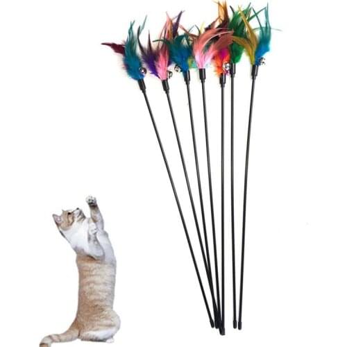 1PC Cat Toys Soft Colorful Cat Feather Bell Rod Toy for Cat Kitten Playing Interactive Toy Pet Cat Supplies