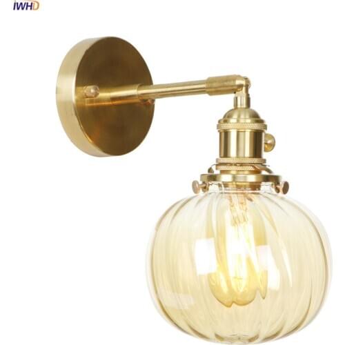 IWHD Nordic Copper Glass Blass Wall Light Switch Bedroom Cafe Bar Bathroom Mirror Modern Wall Lamp LED Lampara Aplique Luz Pared