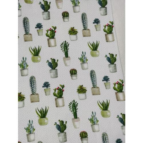 Cactus Flora Plant Cotton Fabric WHITE DIY Patchwork Textile Tissue Home Clothing