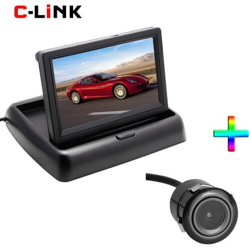 Rear View Backup Camera With High Resolution 4.3" Color TFT LCD Folding Monitors 2 Way Video Input Car Parking Assistance