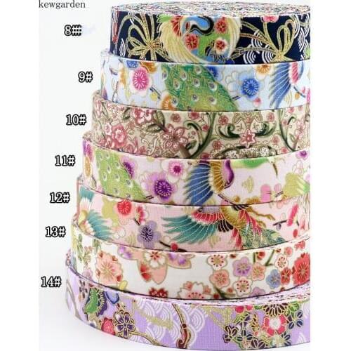 Kewgarden 25mm 2.5CM Hot Stamping Cotton Satin Layering Cloth Ribbons Handmade Cotton Ribbon DIY Bowtie Tape Riband 5m/lot