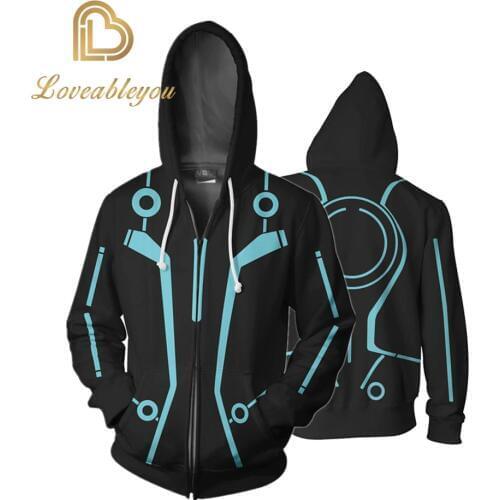 Cosplay Tron: Legacy Costume Sam Flynn Sweatshirts Occident 3D Printing Zipper Jacket Hooded Sweater Coat Tops Adult Men