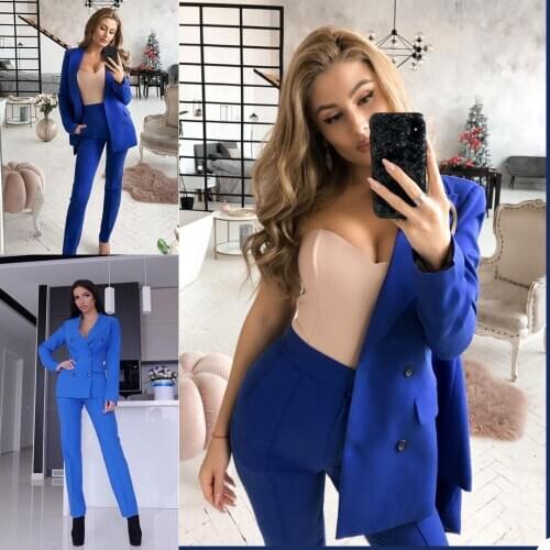 Spring Royal Blue Women Pants Suit Girls Ladies Formal Evening Party Tuxedos Formal Work Wear For Wedding 2 pcs