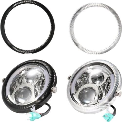Motorcycle Retro Headlight Black Metal Clear Lens H4 Led Front Light with Trim Ring Bracket For Honda Victory Cafe Racer