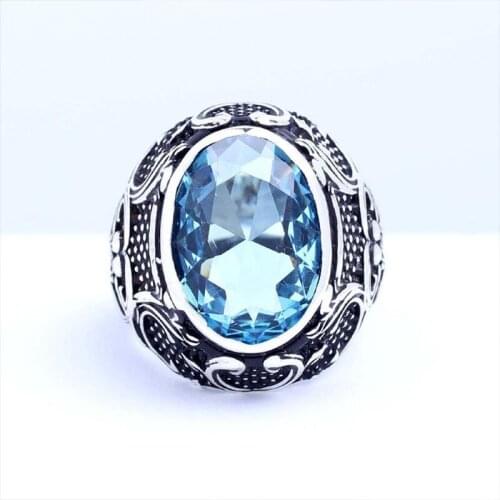 Handmade Blue Aquamarine Man Silver Ring, Aquamarine Sterling Silver Men Ring, Silver Aquamarine Man Ring, 925 Sterling Silver