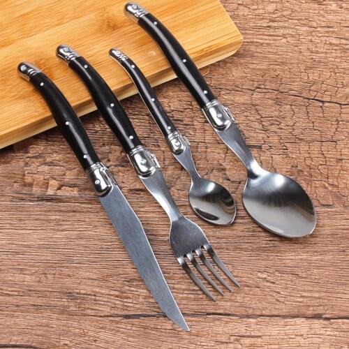 Cutlery Set Western Style Stainless Steel Solid Color Non Slip Cutlery Steak Cutlery Spoon Kitchen Utensils