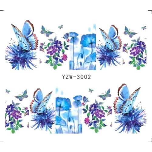 Nail Art Butterfly Stickers Cute Watercolor Flowers Manicure Nailart Water Decals Blue Supplies Simple Nail Design Spring