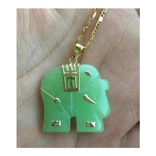 NATURAL green jade Elephant Pendant Necklace