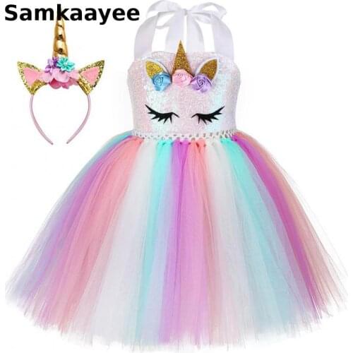 18m-8y Girls Dress Halloween Costume Children Bling Princess Dresses Baby Birthday Party Clothing Unicorn Carnival Clothes y61