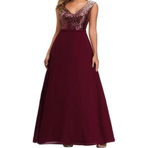 A-line V-neck sleeveless sequin dress, long bride and mother dress and elegant lady evening dress cocktail party dress