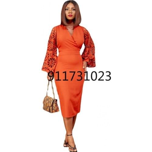 African Dresses For Women Sexy V-Neck Perspective Slim Dress Office Lady Party Spring Autumn Africa Clothing Long Sleeve Dress