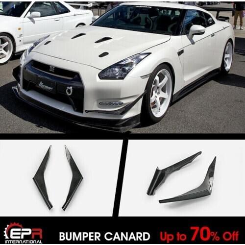 Fit For Nissan R35 2012+ GTR OEM Black Carbon Glossy HK Style DBA Front Bumper Canard Body kit