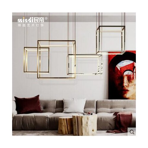Post-modern geometric creative chandelier simple box stainless steel square exhibition hall restaurant model room chandelier