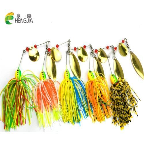 HENGJIA 16.3G Spinnerbait Lures Silicone Skirt Metal rubber jig Fishing Lure Sequins fishing hook Spinner Beard fishing Tackle