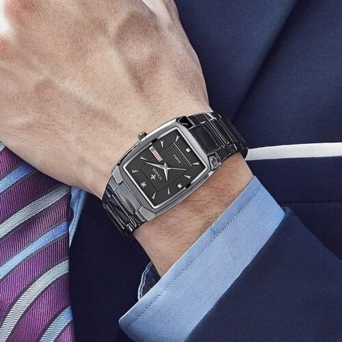 Reloj Hombre 2021 WWOOR New Men Square Watch Fashion Business Black Stainless Steel Wrist Watches Mens Sport Date And Week Clock