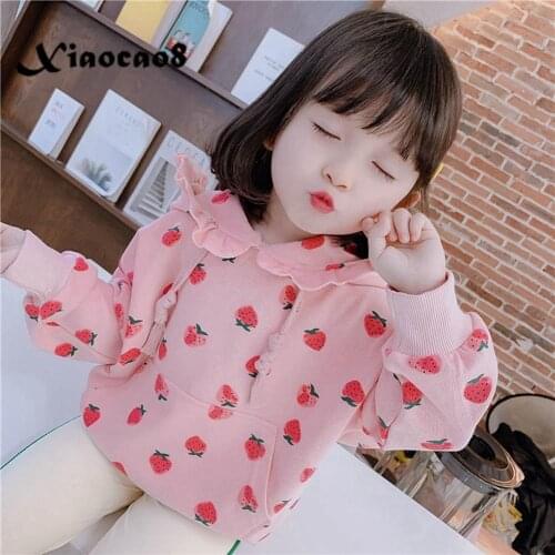 Pink Beige Long Sleeve Tops Hoodies for Girls Cute Strawberry Cotton Shirts Spring Autumn Baby Toddler Girl Clothes 2 3 4 5 6 8