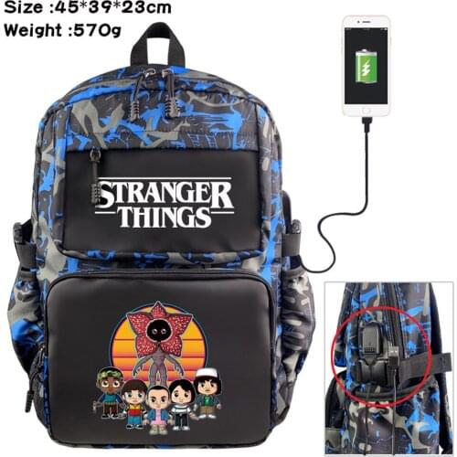 Cartoon Backpack Anime Stranger Things Nylon USB Schoolbag Student Casual Teenger Travel Knapsack Laptop Bag Zipper Bookbag