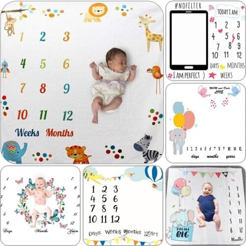 Cartoon Pattern Infant Baby Milestone Photo Props Background Blankets Backdrop Cloth Calendar Bebe Boy Girl Photo Accessories
