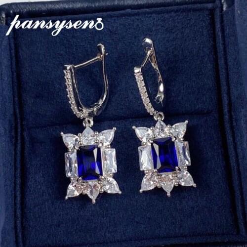 PANSYSEN Solid 925 Sterling Silver Fashion Sapphire Diamond Clip Earrings for Women Vintage Anniversary Fine Jewelry Wholesale