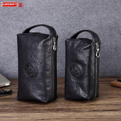 Genuine Leather Clutch Bag Leather New Clutches Bag Men Business Fashion Mobile Phone Bags Black Soft Cotton Versatile Zipper