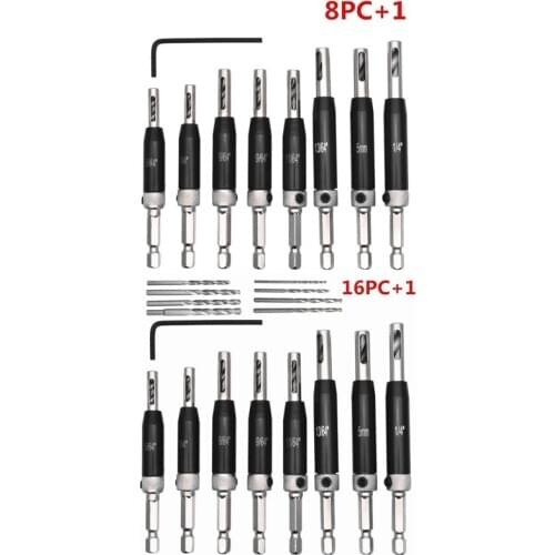 8/16pcs Self Centering Hinge Drill Bits with Hex Key Set Hole Puncher Guide Door Cabinet Woodworking Tools