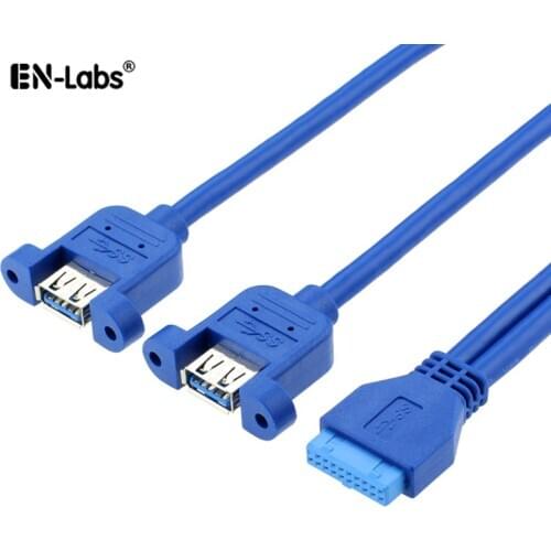 Panel Mount USB Cable - Motherboard 9Pin/20Pin to 2 USB A Female Splitter USB3.0 Cable w/ Screws