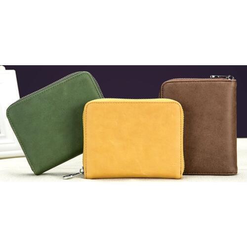 Vintage Genuine Leather Cowhide RFID Card Bag Cowhide Wallet For Women Men Business Card Holders Organizer 24 Cards Zipper Purse