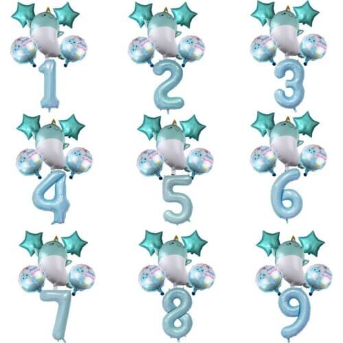 6pcs/lot Blue Pink Foil Unicorn Whale Balloons with 40inch Number Balloon Baby Shower Princess Birthday Party Decorations kids