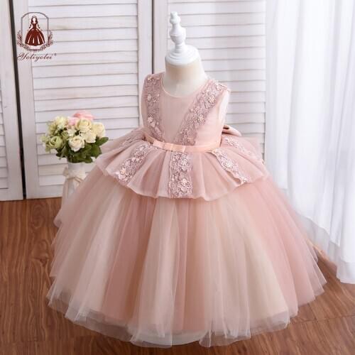 Yoliyolei Ball Gown Autumn Dress Girl Clothes With Bow Wedding Embroidered Kids Children Dresses for 2 to 5 Years Old Kids