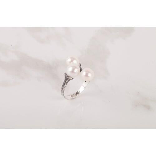 UM US JEWELRY Triple Pearl Cubic Zirconia 925 Sterling Silver Women 'S Ring